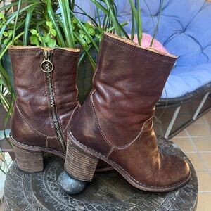 Fiorentini + Baker Brown Leather Ankle Boots stacked heel